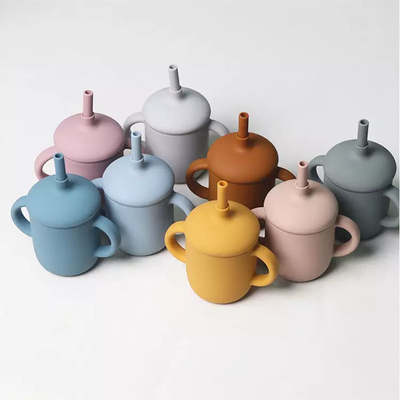 BPA بدون سیلیکون نی سیپی فنجان ضد نشت 4 اونس با درب دسته