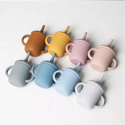 BPA بدون سیلیکون نی سیپی فنجان ضد نشت 4 اونس با درب دسته