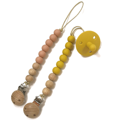 نگهدارنده پستانک سیلیکونی ODM Baby Teething Chew گیره پستانک مهره چوبی